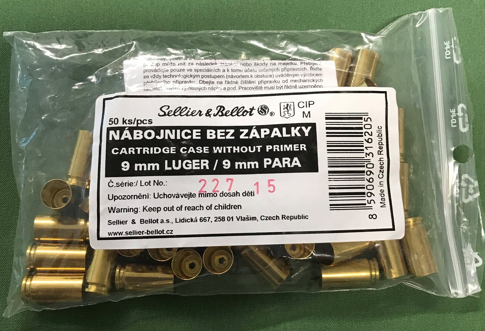 Brass - S&B 9mm Luger  / 50pk